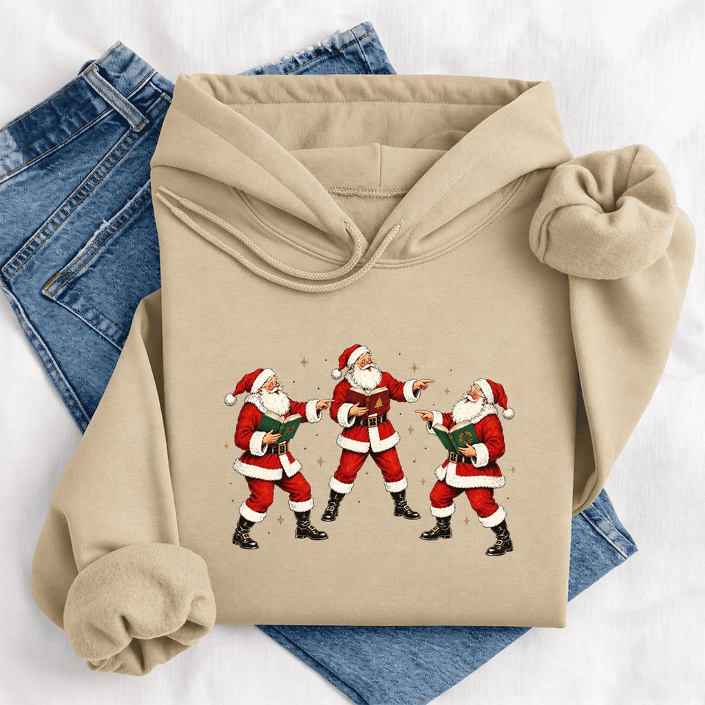 Three Reading Santas Softstyle Hoodie | Christmas Reader Gift Sand