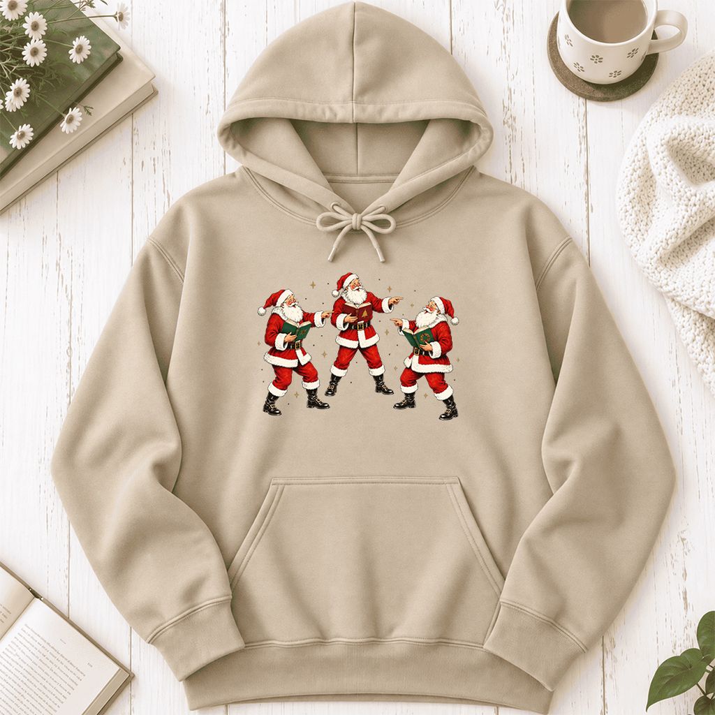 Three Reading Santas Softstyle Hoodie | Christmas Reader Gift Sand