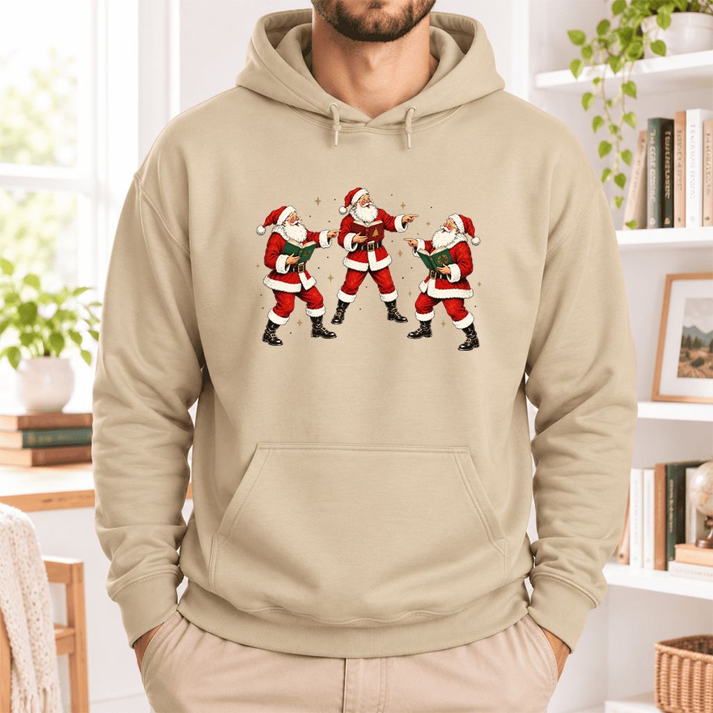 Three Reading Santas Softstyle Hoodie | Christmas Reader Gift Sand
