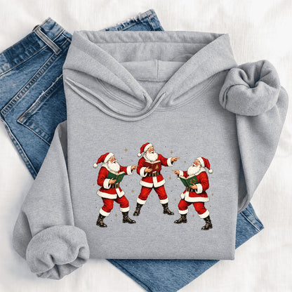Three Reading Santas Softstyle Hoodie | Christmas Reader Gift Sport Grey