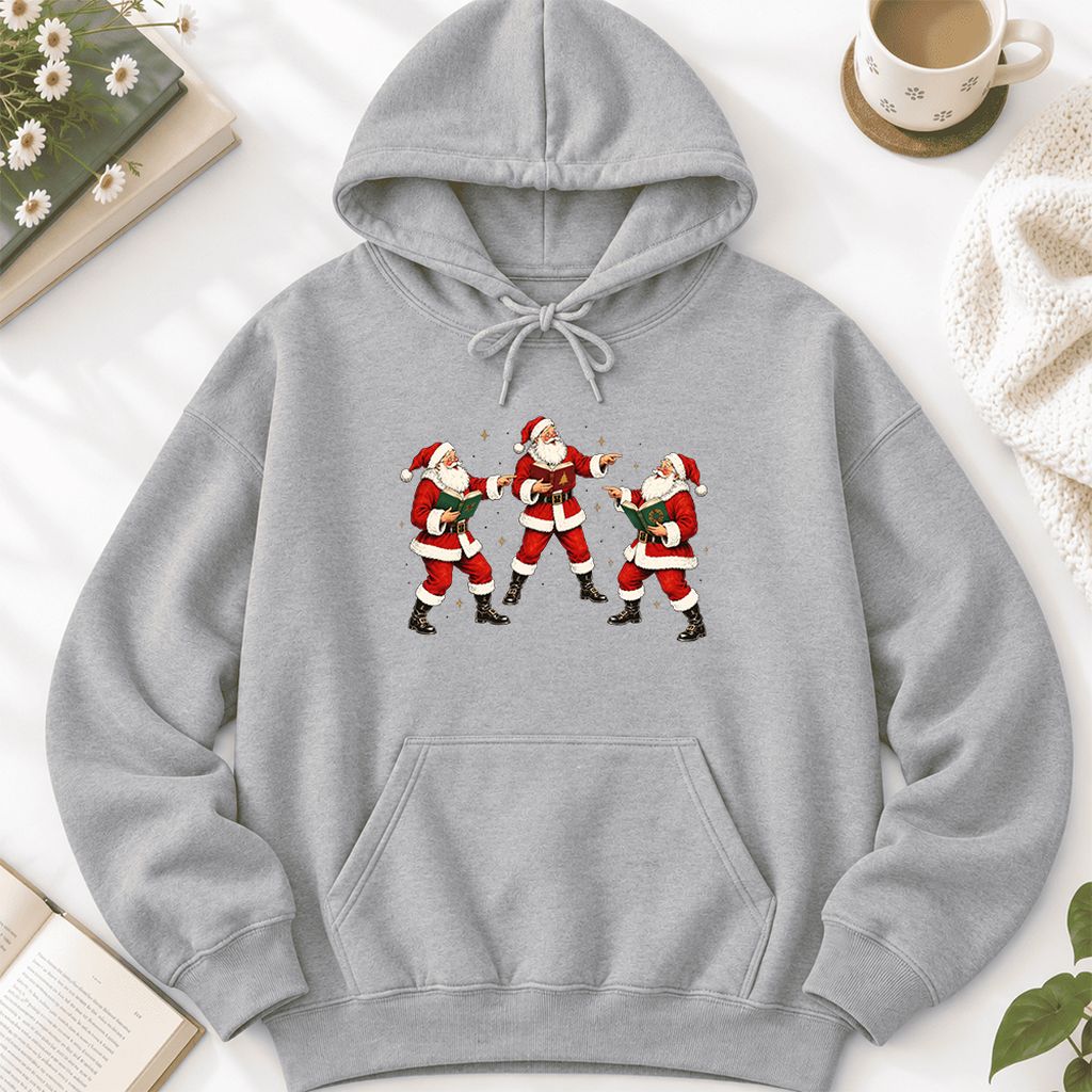 Three Reading Santas Softstyle Hoodie | Christmas Reader Gift Sport Grey