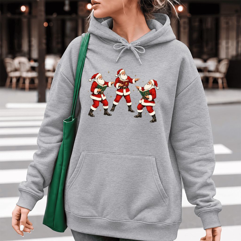Three Reading Santas Softstyle Hoodie | Christmas Reader Gift Sport Grey