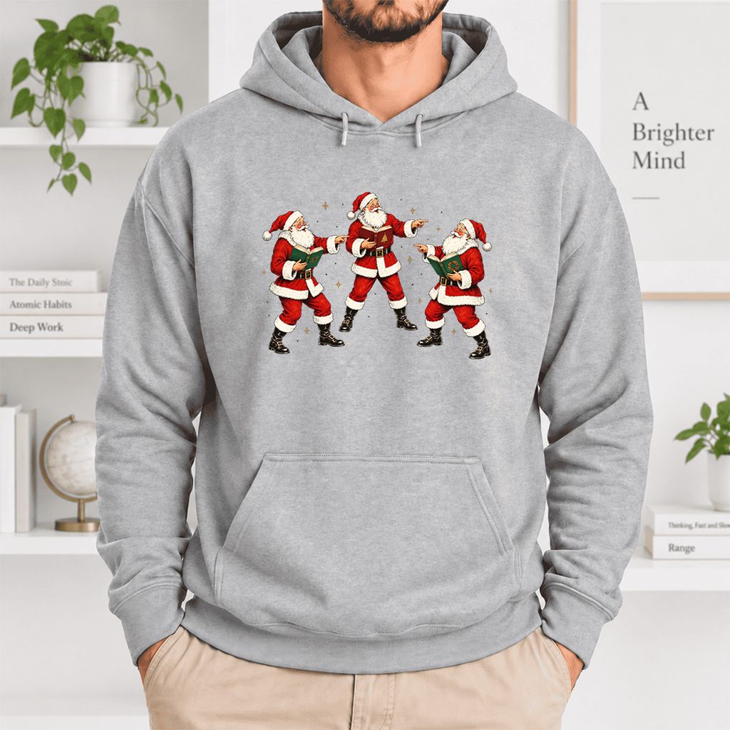Three Reading Santas Softstyle Hoodie | Christmas Reader Gift Sport Grey