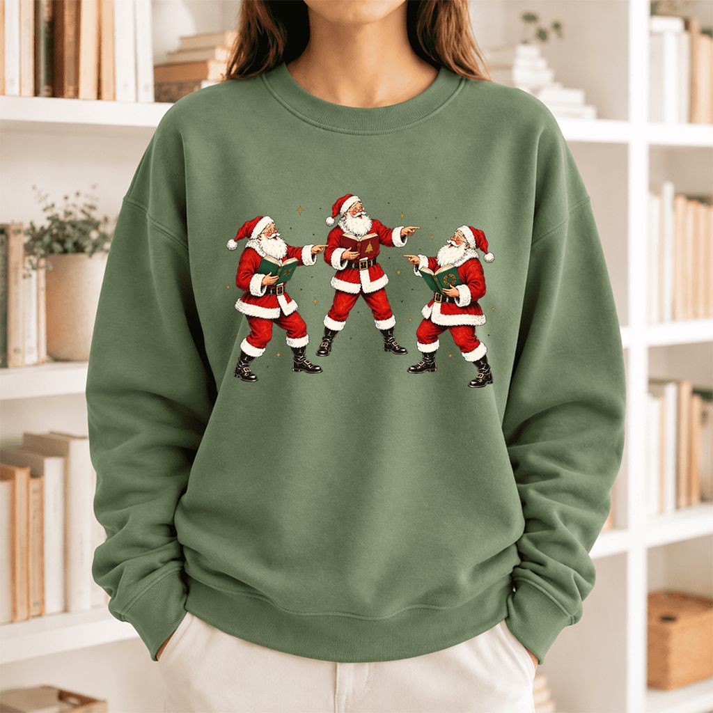 Three Reading Santas Softstyle Sweatshirt | Christmas Reader Gift Military Green