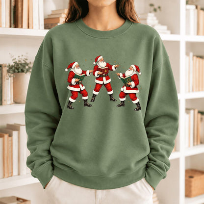 Three Reading Santas Softstyle Sweatshirt | Christmas Reader Gift Military Green