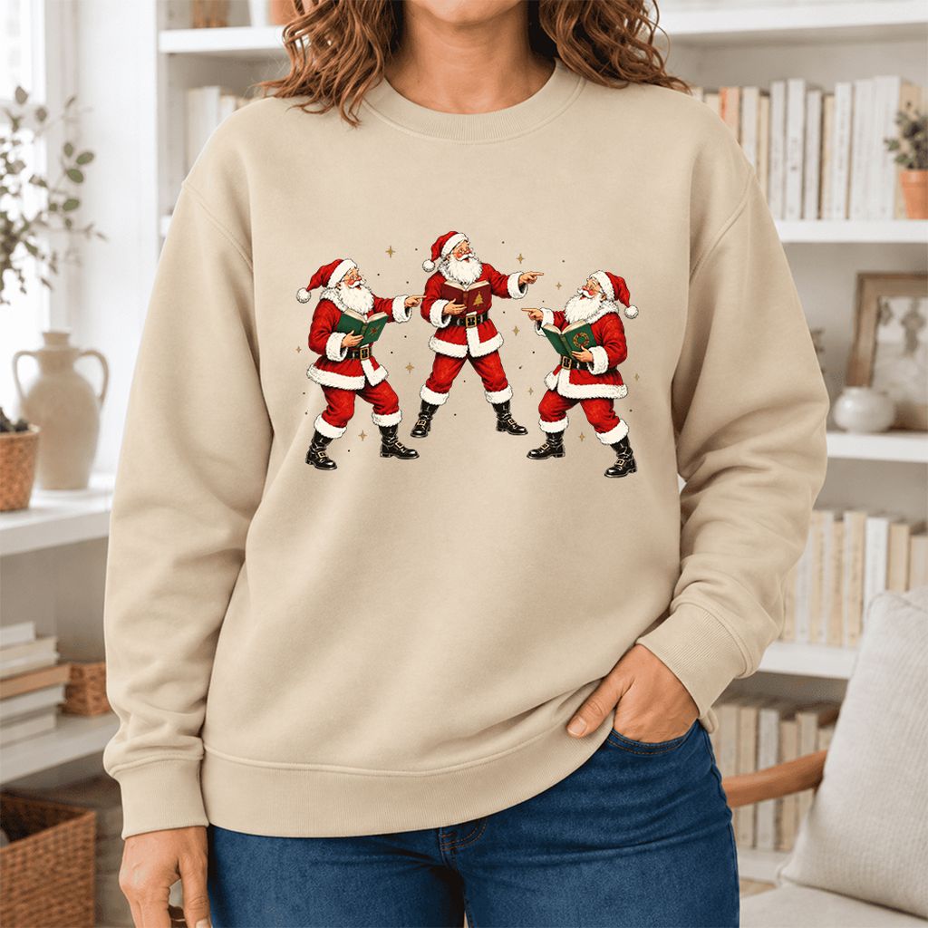 Three Reading Santas Softstyle Sweatshirt | Christmas Reader Gift Sand