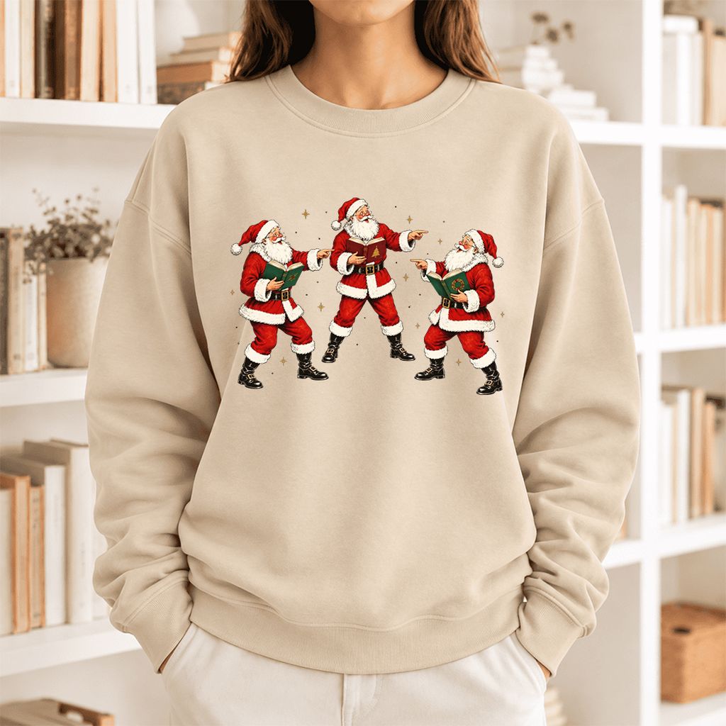 Three Reading Santas Softstyle Sweatshirt | Christmas Reader Gift Sand