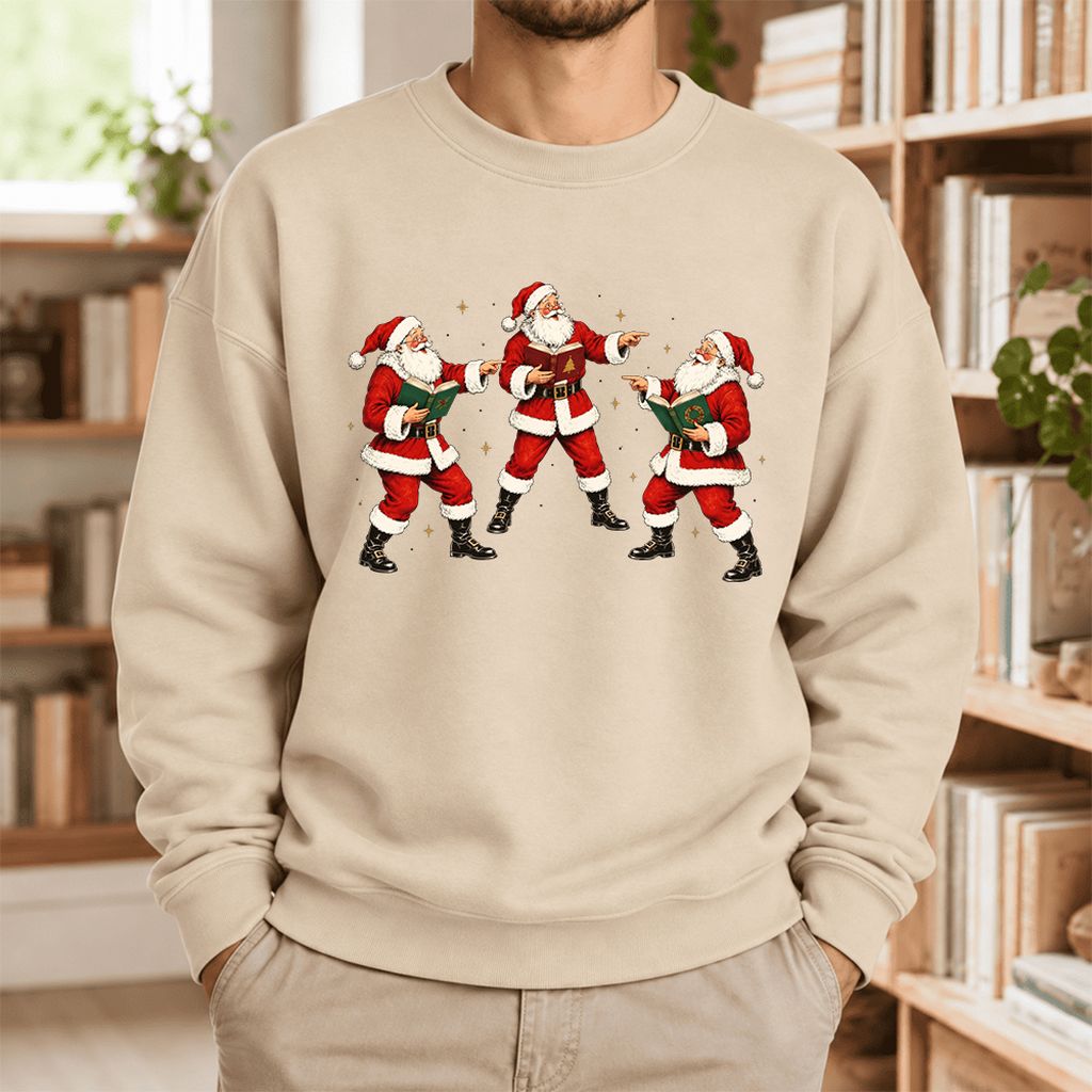 Three Reading Santas Softstyle Sweatshirt | Christmas Reader Gift Sand