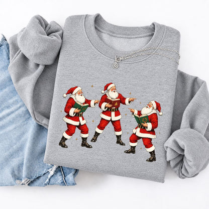Three Reading Santas Softstyle Sweatshirt | Christmas Reader Gift Sport Grey