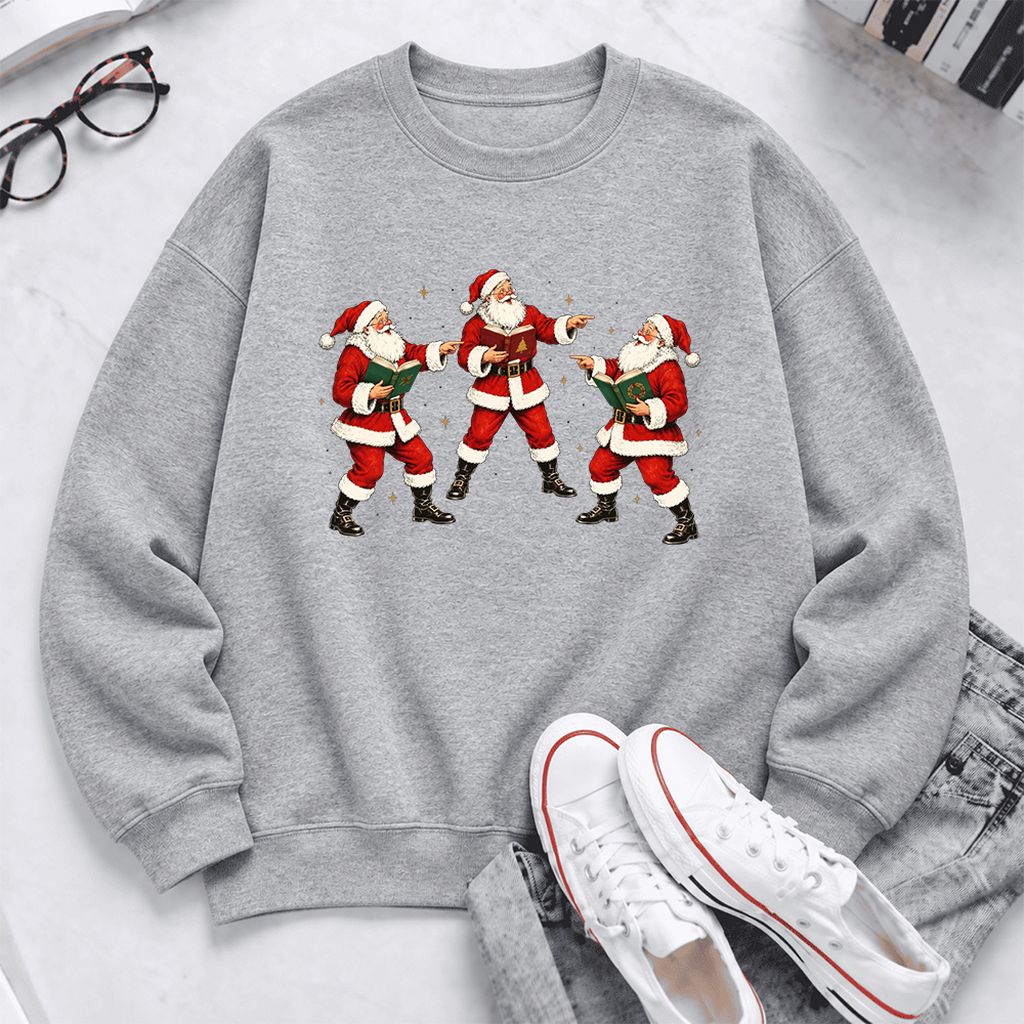 Three Reading Santas Softstyle Sweatshirt | Christmas Reader Gift Sport Grey