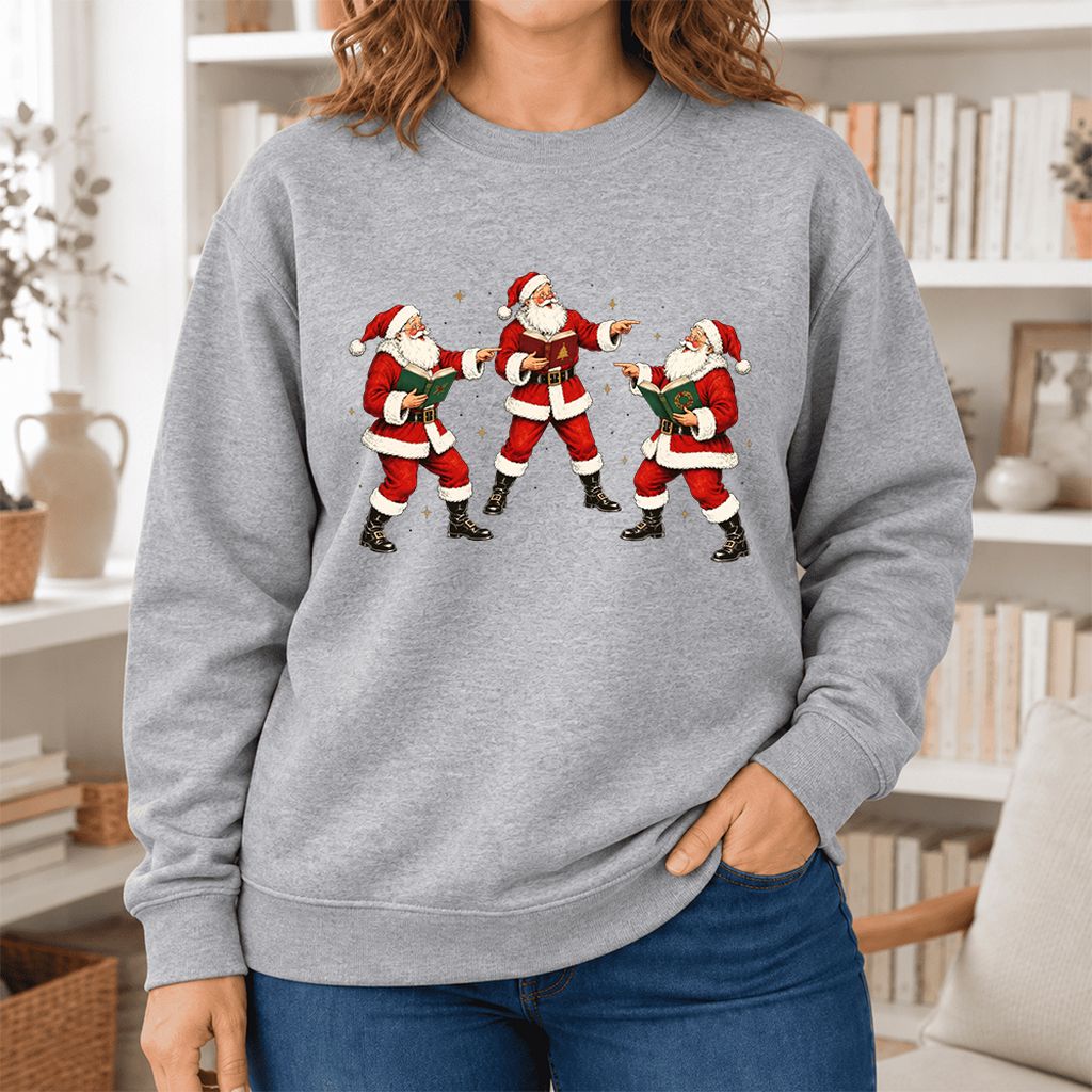 Three Reading Santas Softstyle Sweatshirt | Christmas Reader Gift Sport Grey