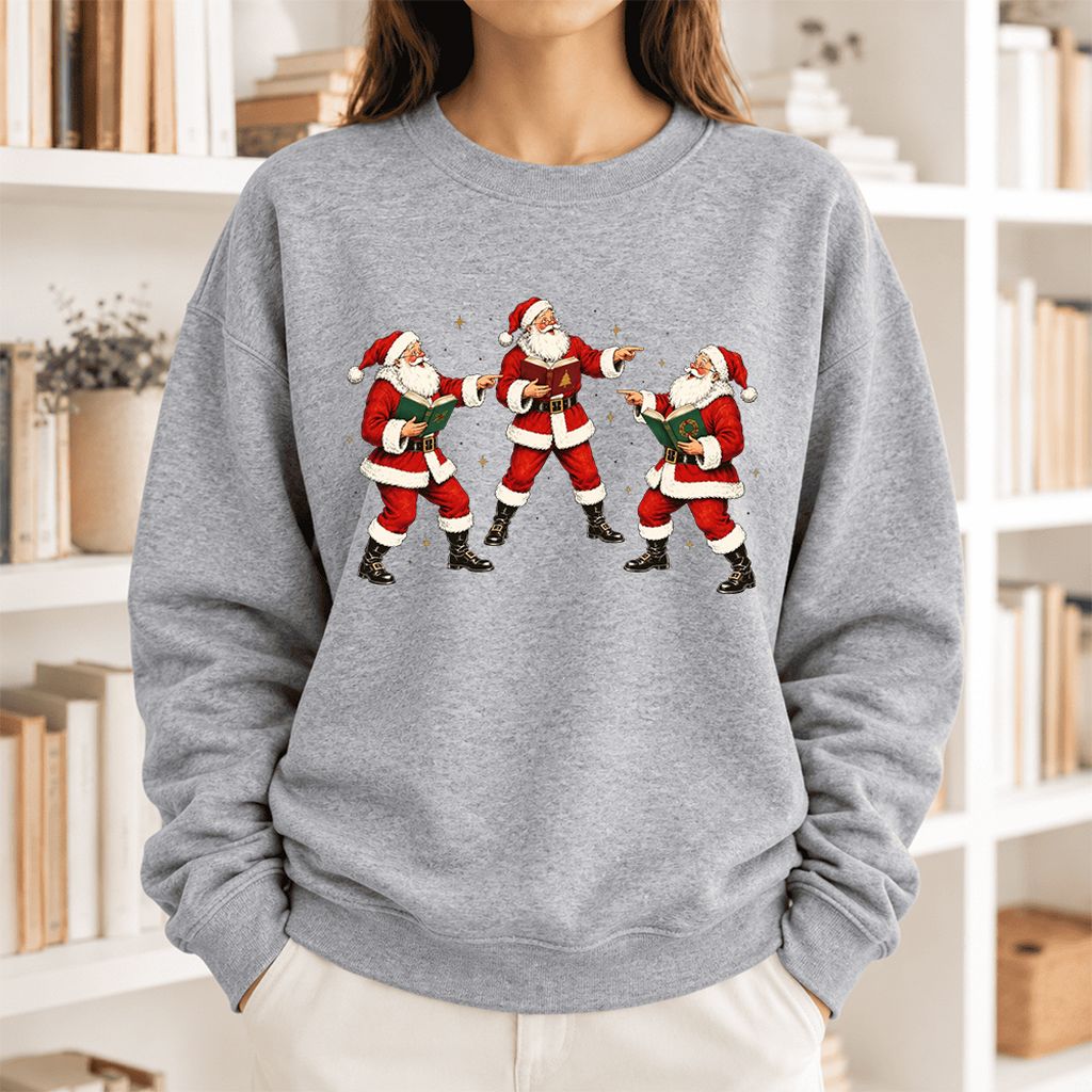 Three Reading Santas Softstyle Sweatshirt | Christmas Reader Gift Sport Grey