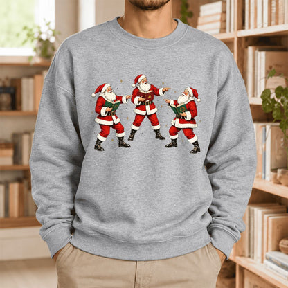 Three Reading Santas Softstyle Sweatshirt | Christmas Reader Gift Sport Grey