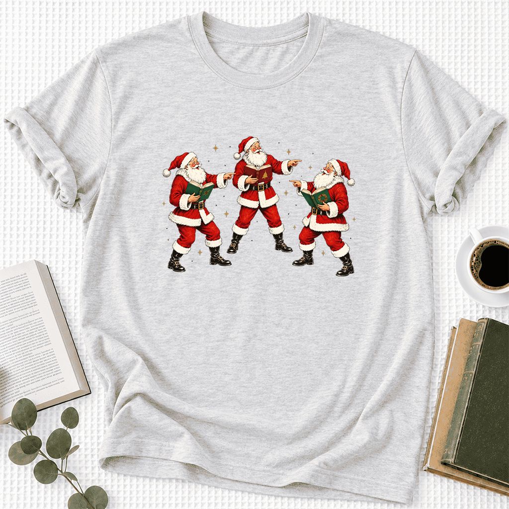 Three Reading Santas Ultra-Soft Cotton T-Shirt | Christmas Reader Gift Ash