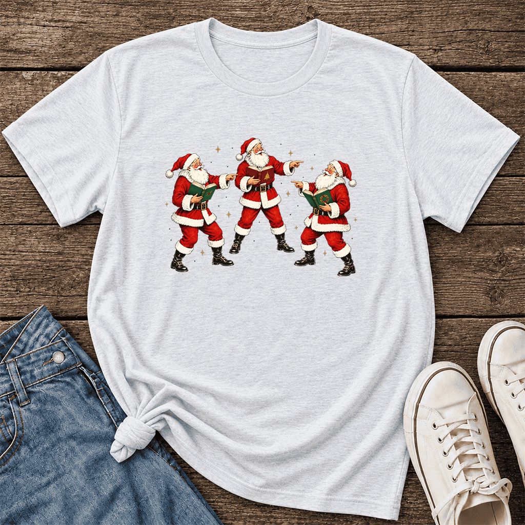 Three Reading Santas Ultra-Soft Cotton T-Shirt | Christmas Reader Gift Ash