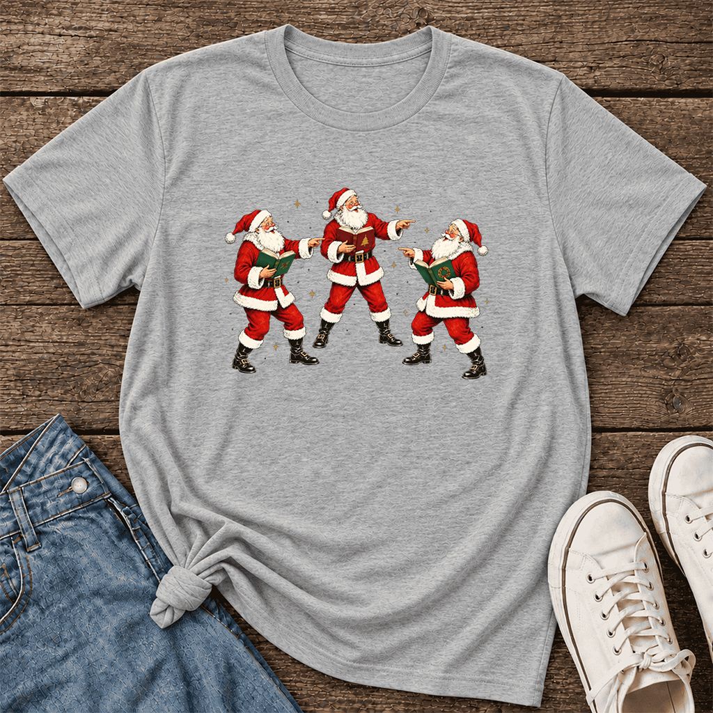 Three Reading Santas Ultra-Soft Cotton T-Shirt | Christmas Reader Gift Athletic Heather