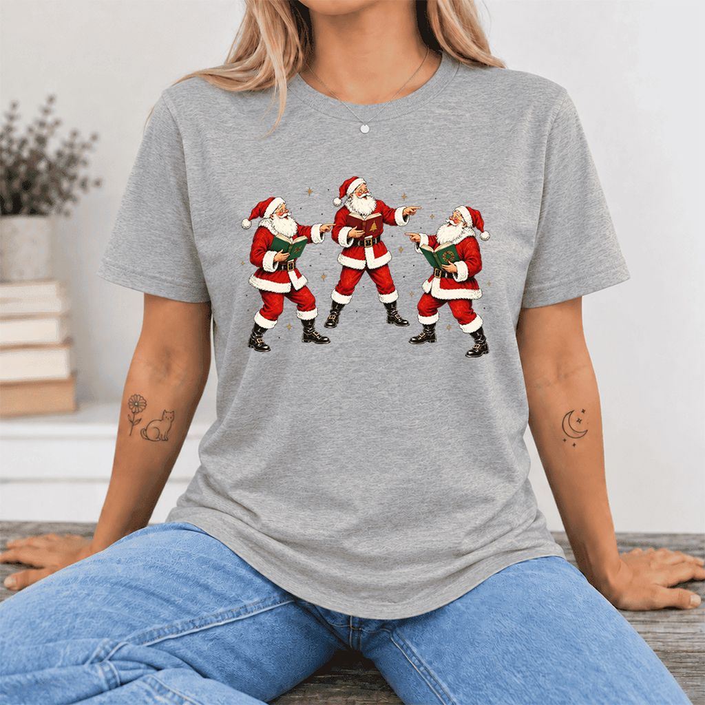 Three Reading Santas Ultra-Soft Cotton T-Shirt | Christmas Reader Gift Athletic Heather