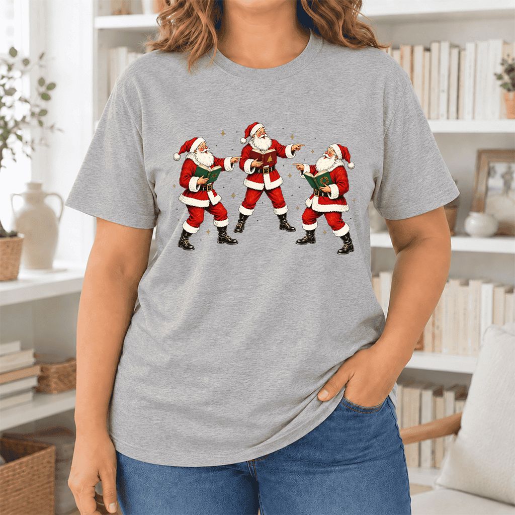 Three Reading Santas Ultra-Soft Cotton T-Shirt | Christmas Reader Gift Athletic Heather