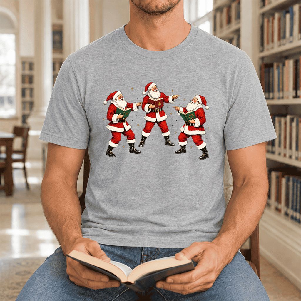 Three Reading Santas Ultra-Soft Cotton T-Shirt | Christmas Reader Gift Athletic Heather