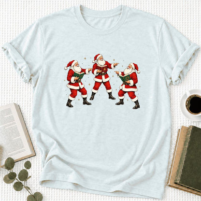 Three Reading Santas Ultra-Soft Cotton T-Shirt | Christmas Reader Gift Heather Ice Blue