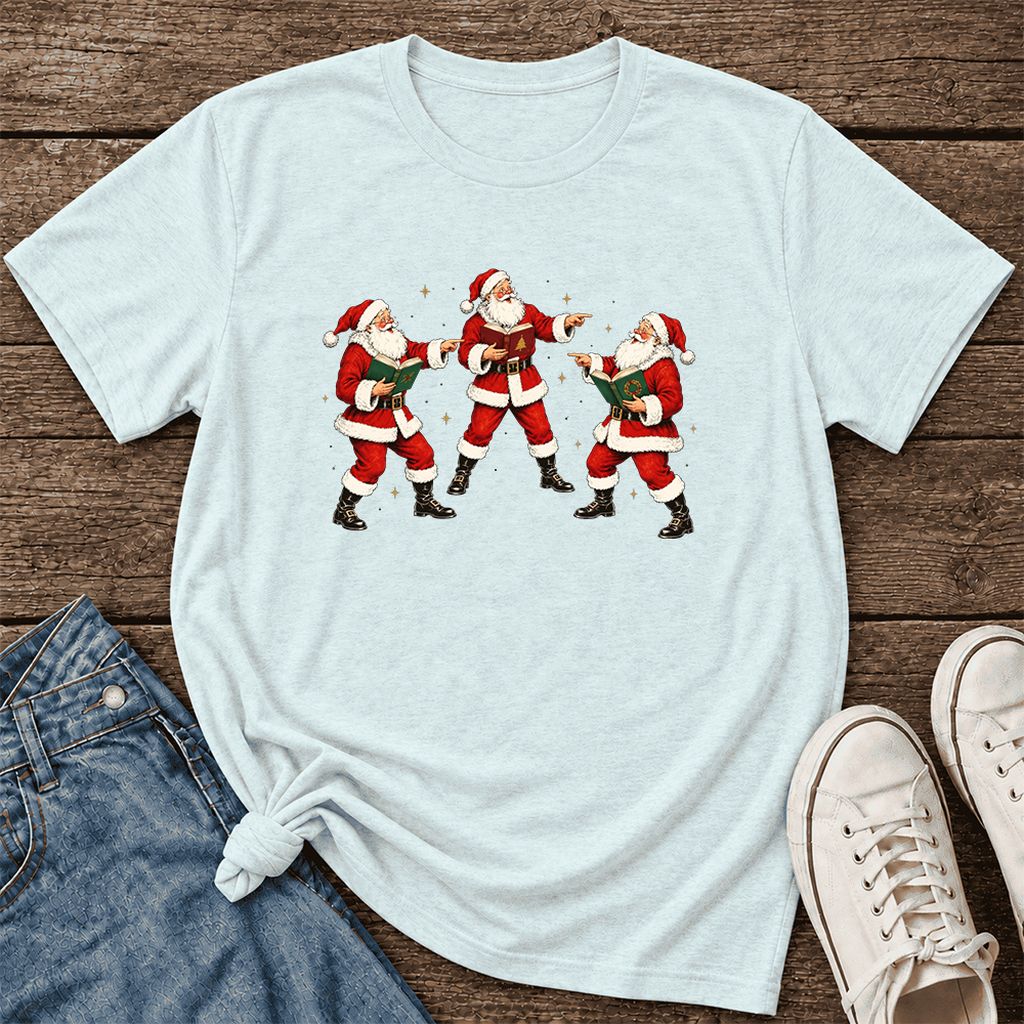 Three Reading Santas Ultra-Soft Cotton T-Shirt | Christmas Reader Gift Heather Ice Blue