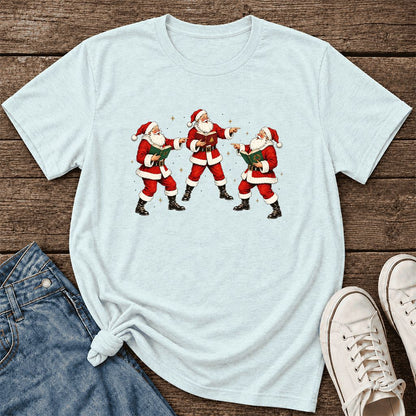 Three Reading Santas Ultra-Soft Cotton T-Shirt | Christmas Reader Gift Heather Ice Blue