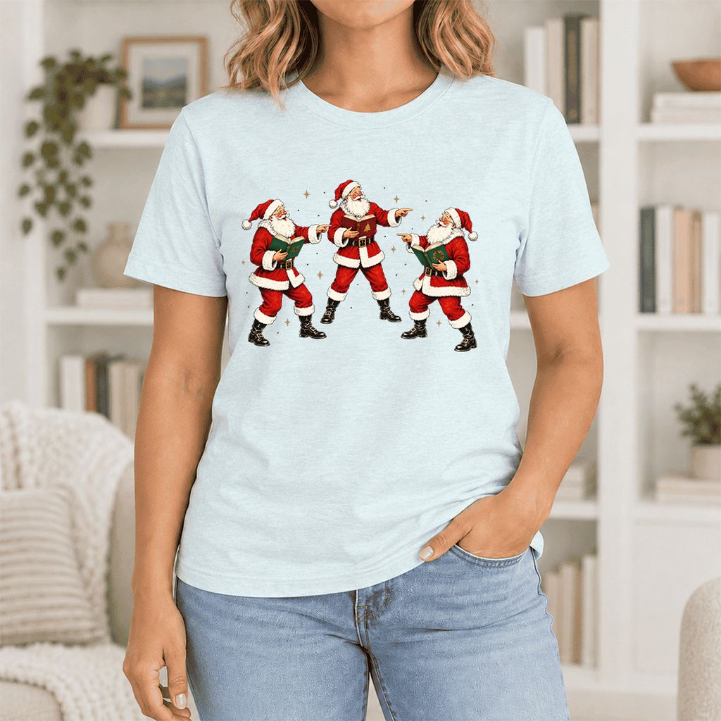 Three Reading Santas Ultra-Soft Cotton T-Shirt | Christmas Reader Gift Heather Ice Blue