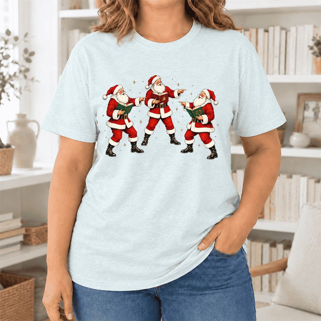 Three Reading Santas Ultra-Soft Cotton T-Shirt | Christmas Reader Gift Heather Ice Blue