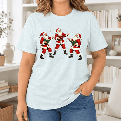 Three Reading Santas Ultra-Soft Cotton T-Shirt | Christmas Reader Gift Heather Ice Blue