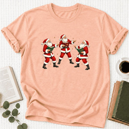 Three Reading Santas Ultra-Soft Cotton T-Shirt | Christmas Reader Gift Heather Peach