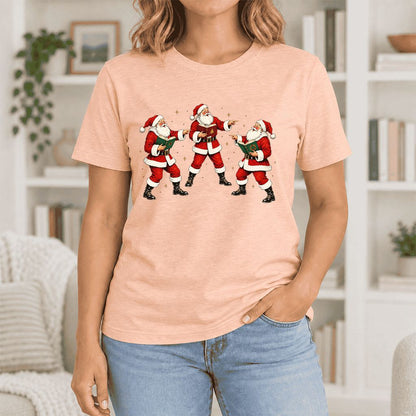 Three Reading Santas Ultra-Soft Cotton T-Shirt | Christmas Reader Gift Heather Peach
