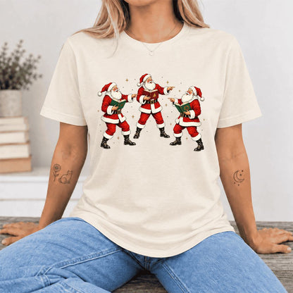 Three Reading Santas Ultra-Soft Cotton T-Shirt | Christmas Reader Gift Natural