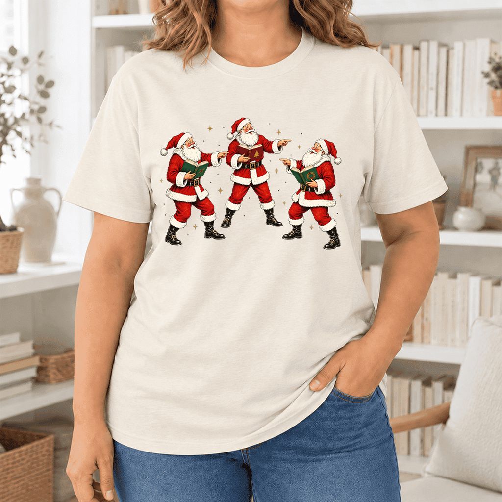Three Reading Santas Ultra-Soft Cotton T-Shirt | Christmas Reader Gift Natural
