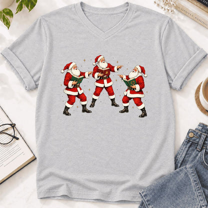 Three Reading Santas Ultra-Soft V-Neck | Christmas Reader Gift Ash