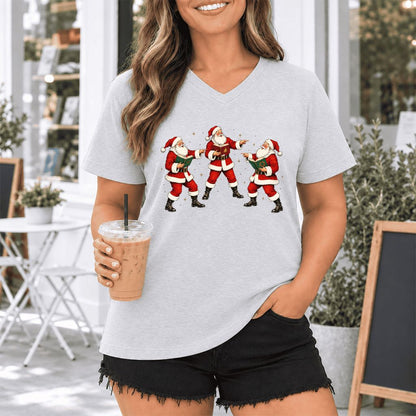 Three Reading Santas Ultra-Soft V-Neck | Christmas Reader Gift Ash