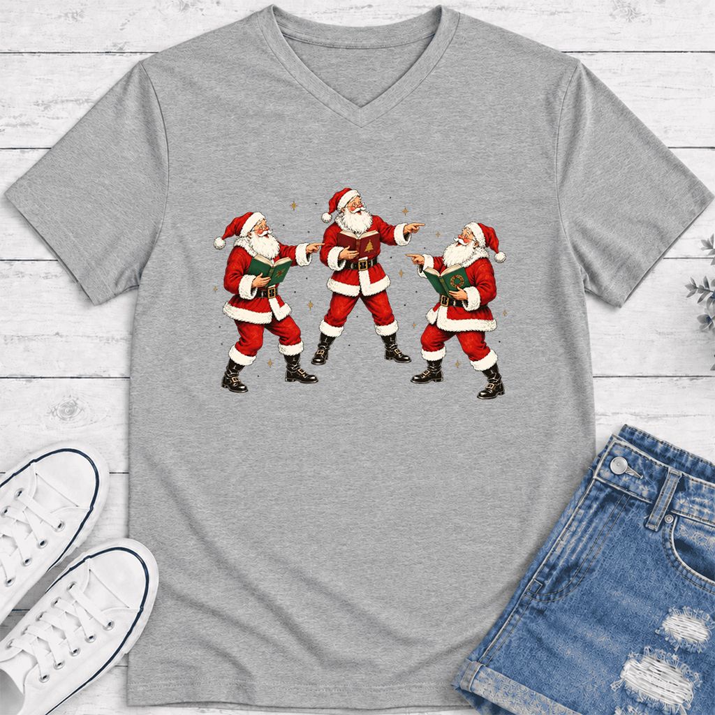 Three Reading Santas Ultra-Soft V-Neck | Christmas Reader Gift Athletic Heather