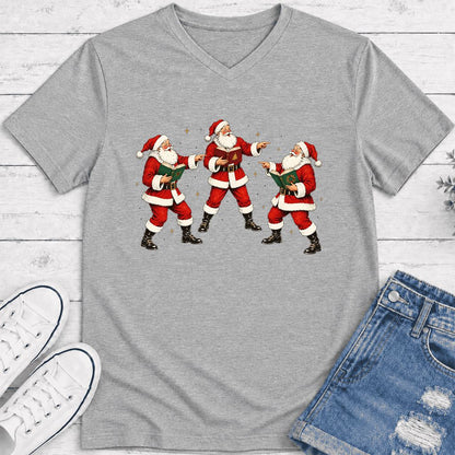 Three Reading Santas Ultra-Soft V-Neck | Christmas Reader Gift Athletic Heather