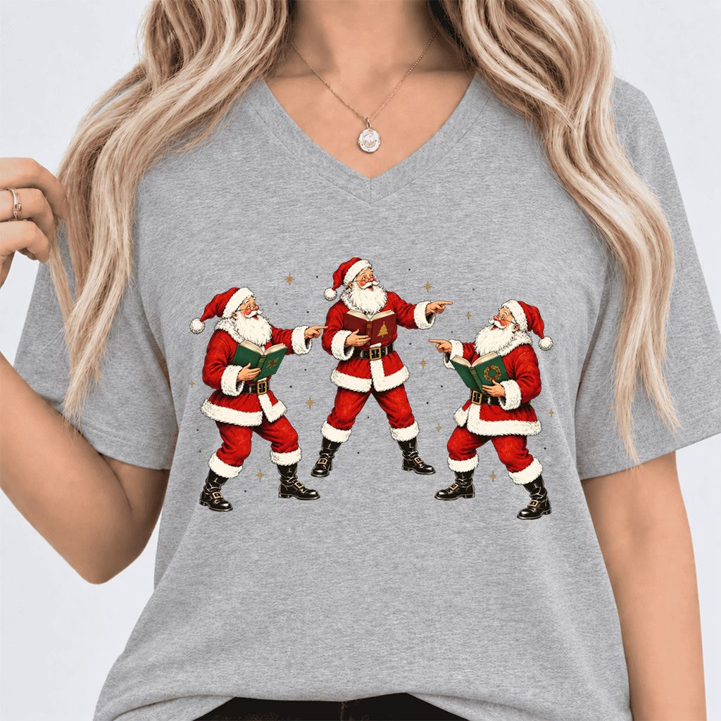 Three Reading Santas Ultra-Soft V-Neck | Christmas Reader Gift Athletic Heather