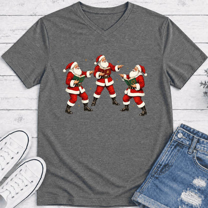 Three Reading Santas Ultra-Soft V-Neck | Christmas Reader Gift Deep Heather