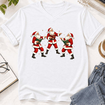 Three Reading Santas Ultra-Soft V-Neck | Christmas Reader Gift White