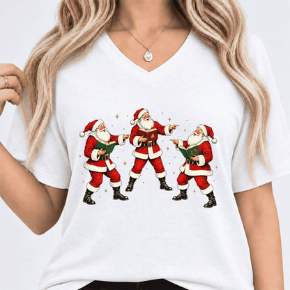 Three Reading Santas Ultra-Soft V-Neck | Christmas Reader Gift White