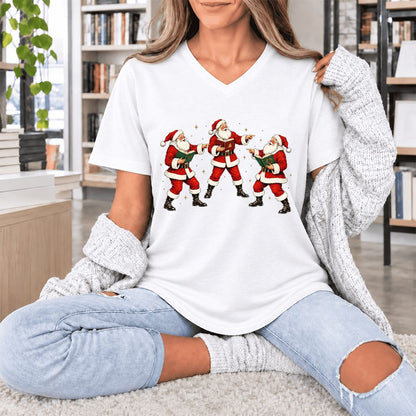 Three Reading Santas Ultra-Soft V-Neck | Christmas Reader Gift White