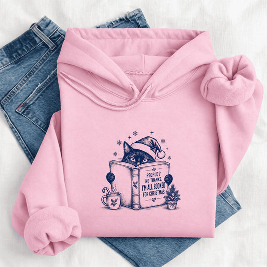 I'm All Booked For Christmas Softstyle Hoodie | Cat Lover Reader Gift Light Pink