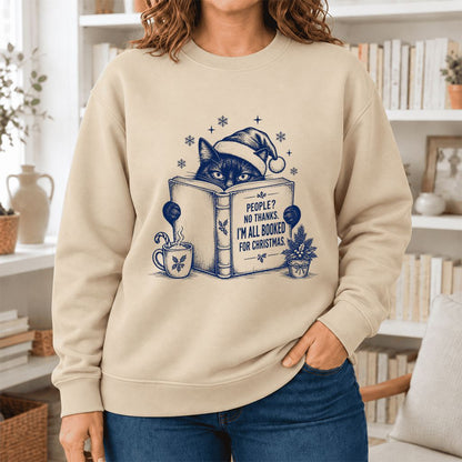 I'm All Booked For Christmas Softstyle Sweatshirt | Cat Lover Reader Gift Sand