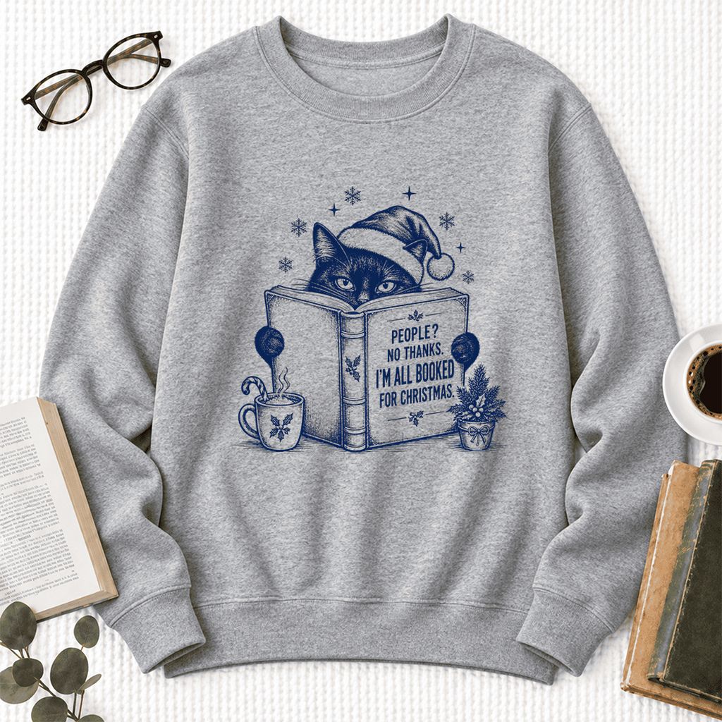 I'm All Booked For Christmas Softstyle Sweatshirt | Cat Lover Reader Gift Sport Grey
