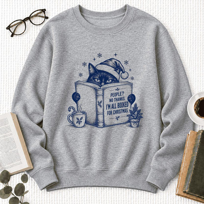 I'm All Booked For Christmas Softstyle Sweatshirt | Cat Lover Reader Gift Sport Grey