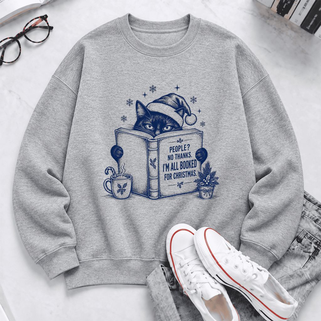 I'm All Booked For Christmas Softstyle Sweatshirt | Cat Lover Reader Gift Sport Grey
