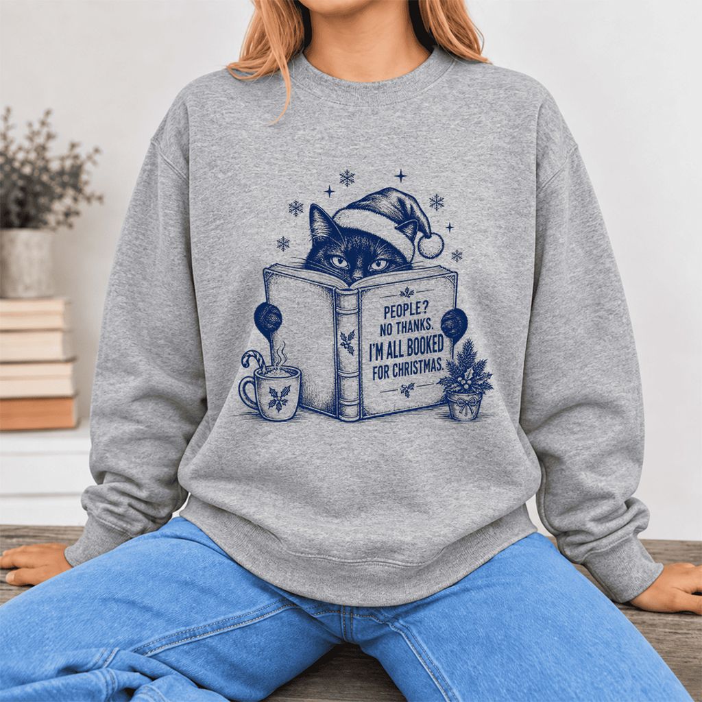 I'm All Booked For Christmas Softstyle Sweatshirt | Cat Lover Reader Gift Sport Grey
