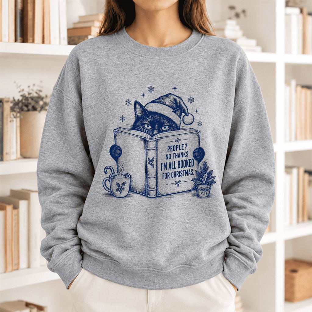 I'm All Booked For Christmas Softstyle Sweatshirt | Cat Lover Reader Gift Sport Grey