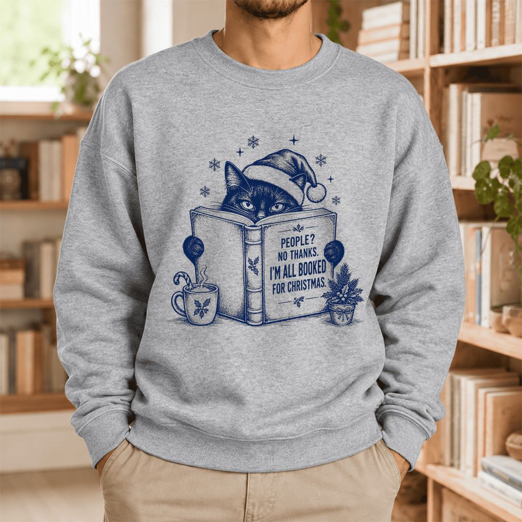 I'm All Booked For Christmas Softstyle Sweatshirt | Cat Lover Reader Gift Sport Grey